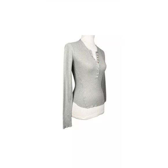 Free People Top Women Sz M One of the Girls Henley Waffle Knit Shirt Gray - Picture 9 of 15
